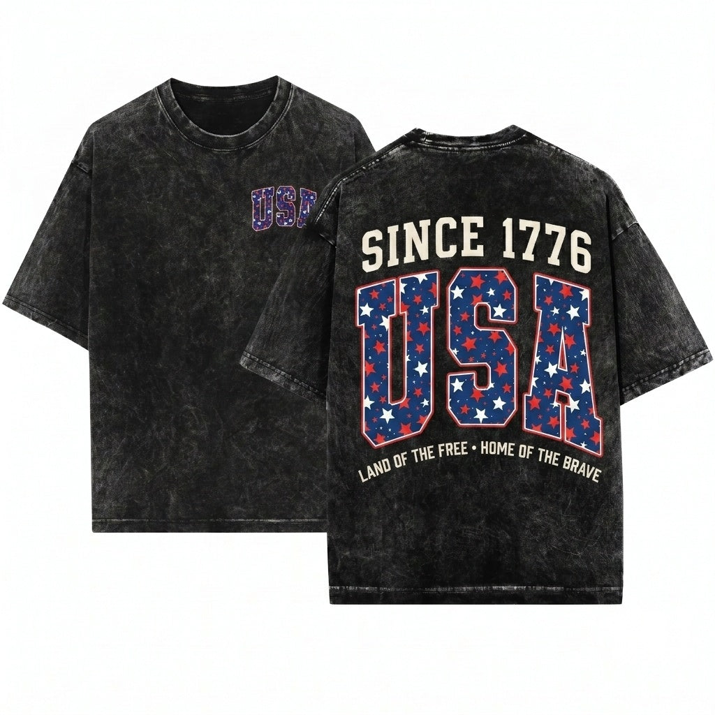 Patriotic USA Stars America National Flag Heritage Pride Graphic Apparel Unisex Wash T-Shirt