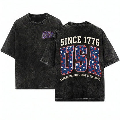 Patriotic USA Stars America National Flag Heritage Pride Graphic Apparel Unisex Wash T-Shirt