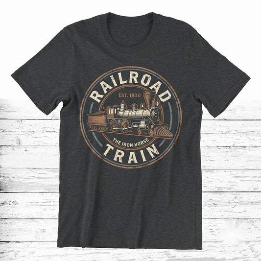 Vintage Locomotive Railroad Train Engineer Conductor Enthusiast Gifts for Men Graphic Unisex TShirt