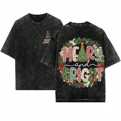 Lace Preppy Merry Bright Christmas Plaid Checkered Xmas Doodles Tree PNG Graphic Graphic T-Shirt Unisex Wash T-Shirt