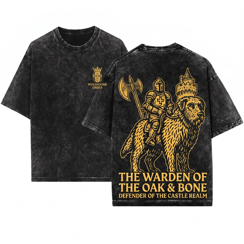 Knight Irish Wolfhound Rider Medieval Grimdark Art Retro 90s Graphic Funny Dog Meme Pet Mom Dad Gift Unisex Wash T-Shirt