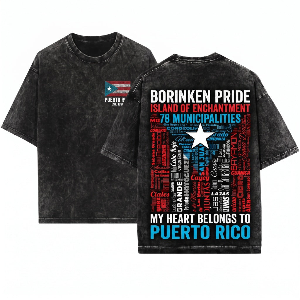 Puerto Rico Flag Heritage Roots Raised Travel Souvenir Present Unisex Wash T-Shirt