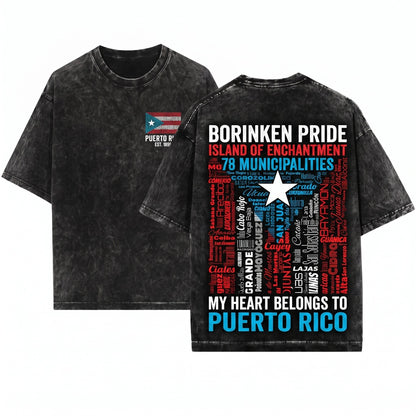 Puerto Rico Flag Heritage Roots Raised Travel Souvenir Present Unisex Wash T-Shirt