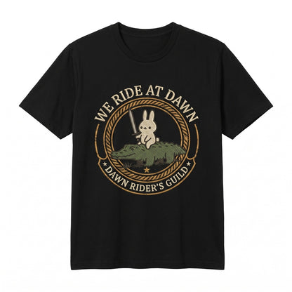 We Ride At Dawn Embroidered Bunny Alligator Renaissance Faire Funny Whimsical Animal Unisex TShirt