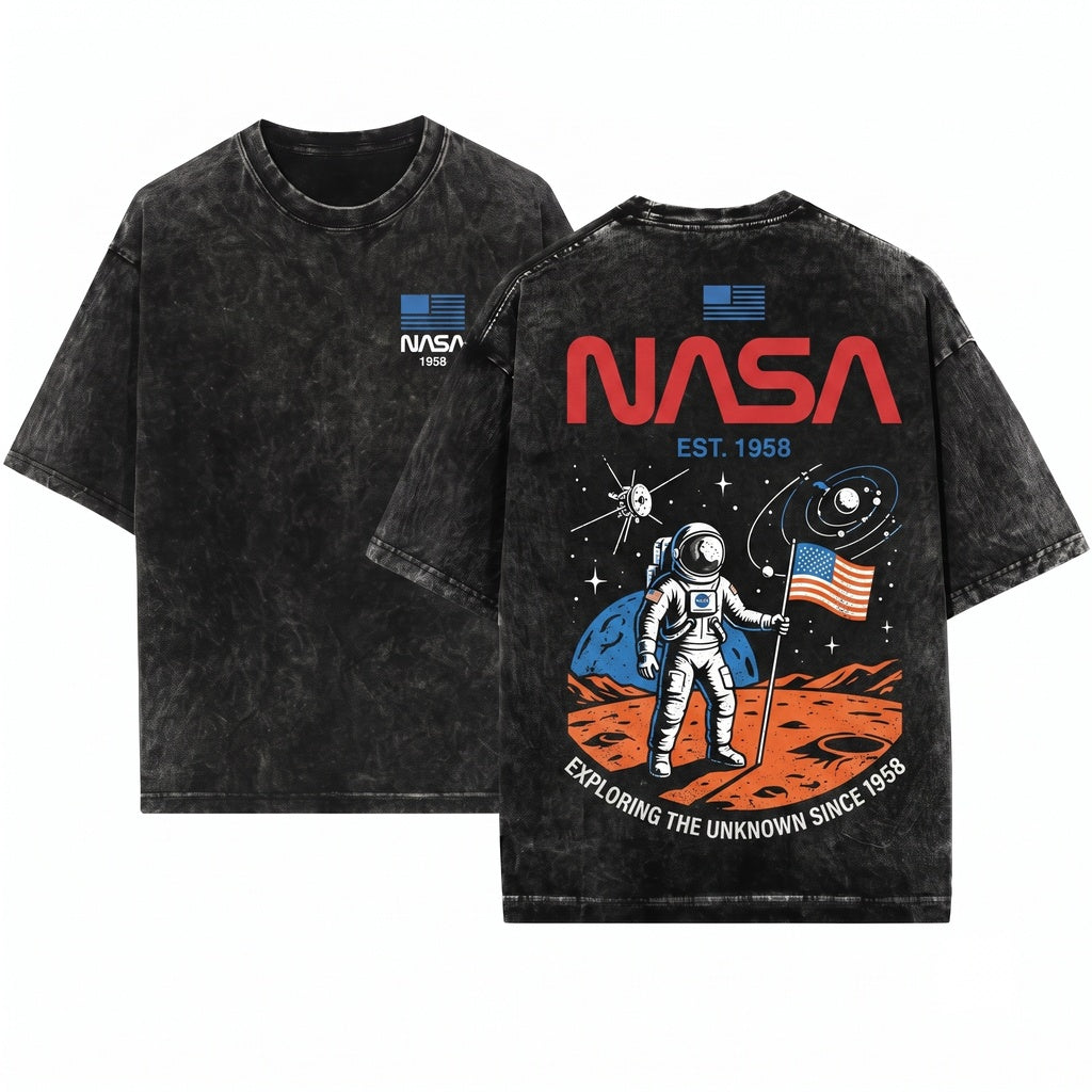 Space Exploration Graphic Retro Science Streetwear Unisex Wash T-Shirt