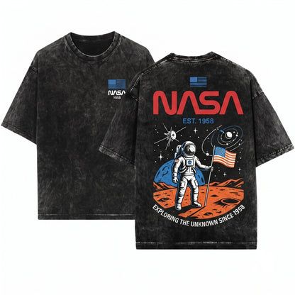 Space Exploration Graphic Retro Science Streetwear Unisex Wash T-Shirt