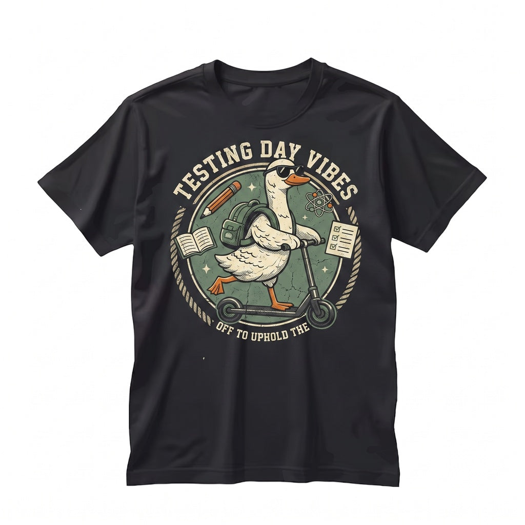 Off To Uphold The Testing Day Vibes Funny Goose Teacher School Team Graphic Unisex TShirt