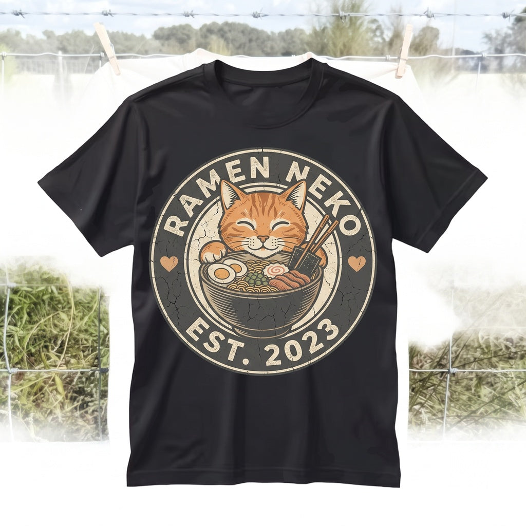 Vintage Cute Ramen Cat Graphic Kawaii Japanese Food Retro Cozy Animal Streetwear Gift Unisex TShirt