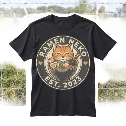 Vintage Cute Ramen Cat Graphic Kawaii Japanese Food Retro Cozy Animal Streetwear Gift Unisex TShirt