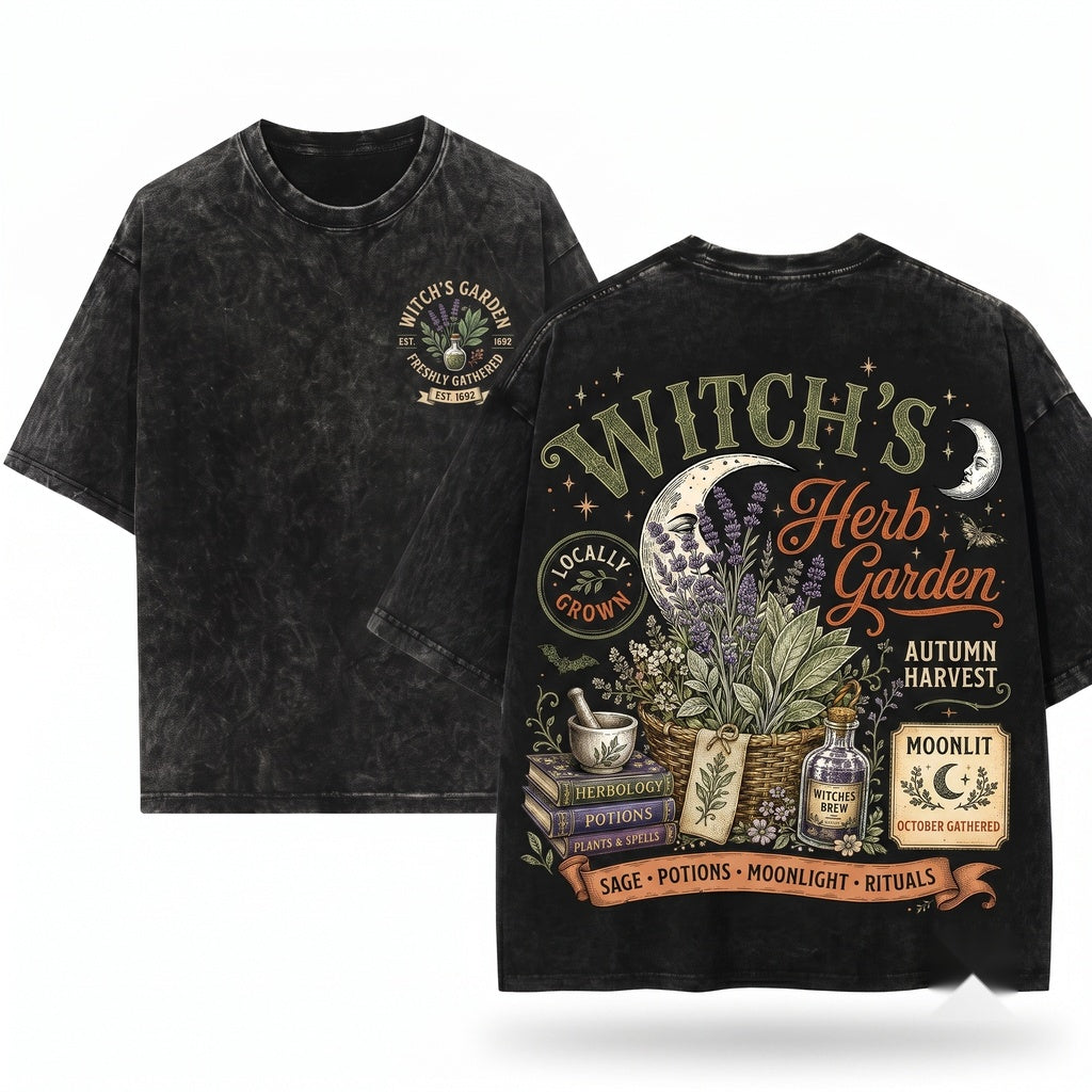 Retro Witch Herb Garden Botanical Fall Halloween Mushroom Plant Lover Gift Unisex Wash T-Shirt