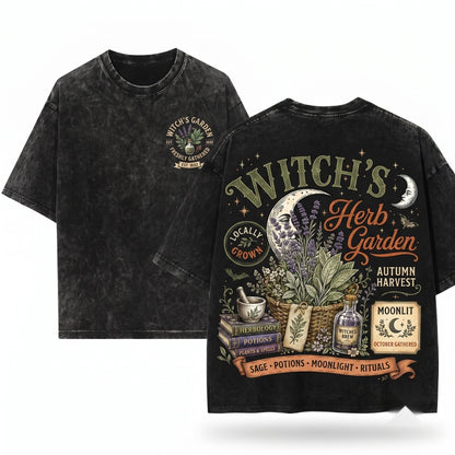 Retro Witch Herb Garden Botanical Fall Halloween Mushroom Plant Lover Gift Unisex Wash T-Shirt