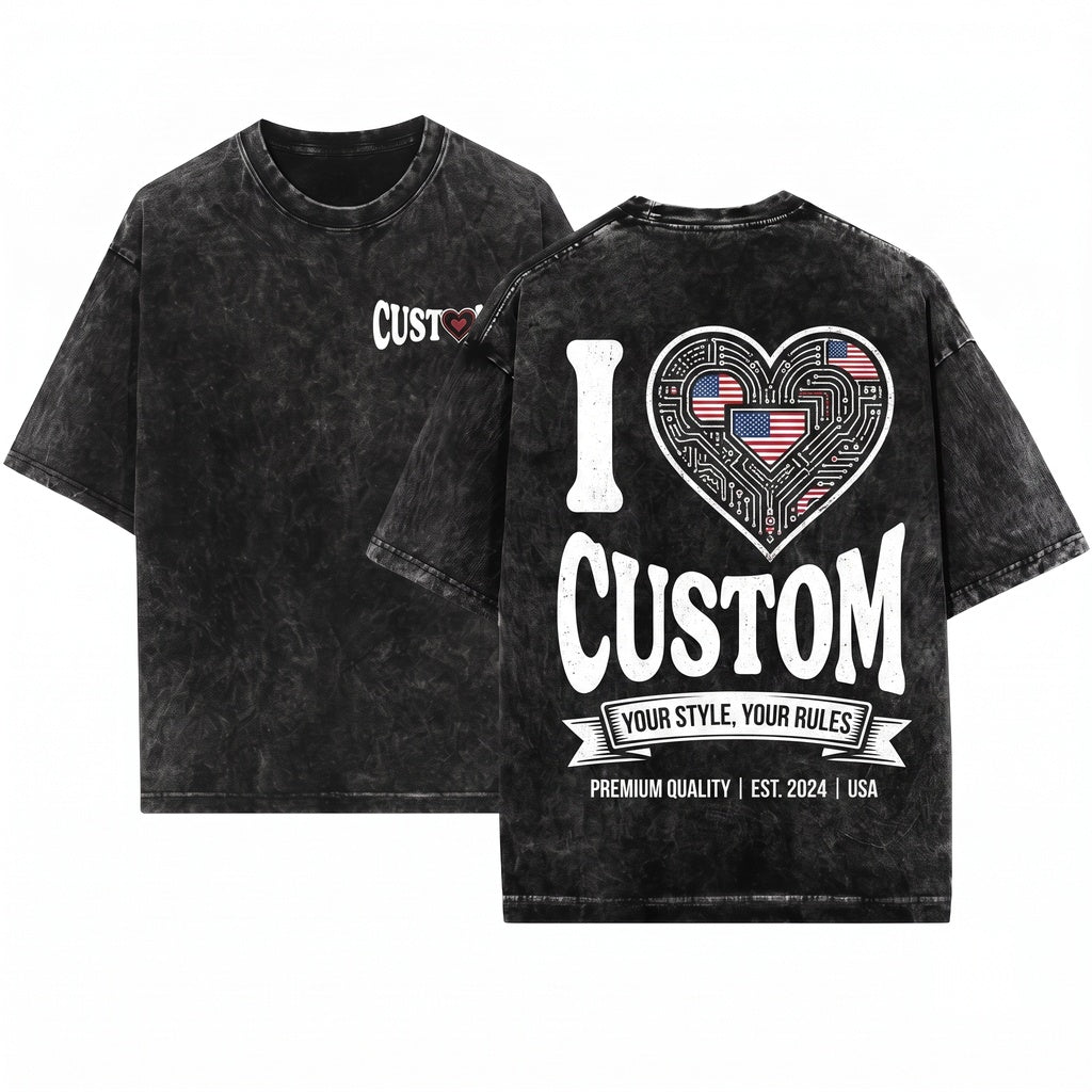 Personalized I Heart Love Valentines Day Gift For Him Her Unisex Wash T-Shirt