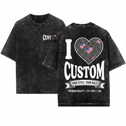 Personalized I Heart Love Valentines Day Gift For Him Her Unisex Wash T-Shirt