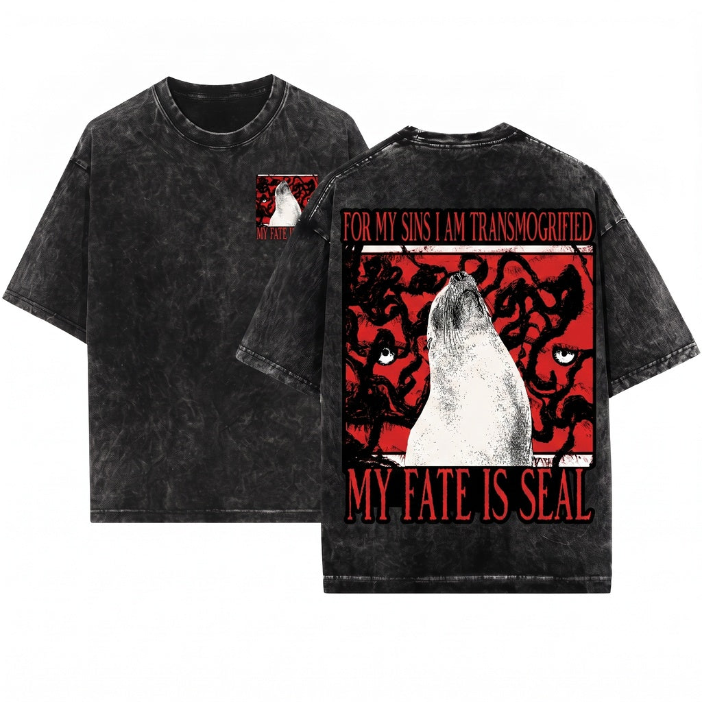 My Fate Is Sealed Cute Sea Animal Art Graphic Unisex Wash T-Shirt