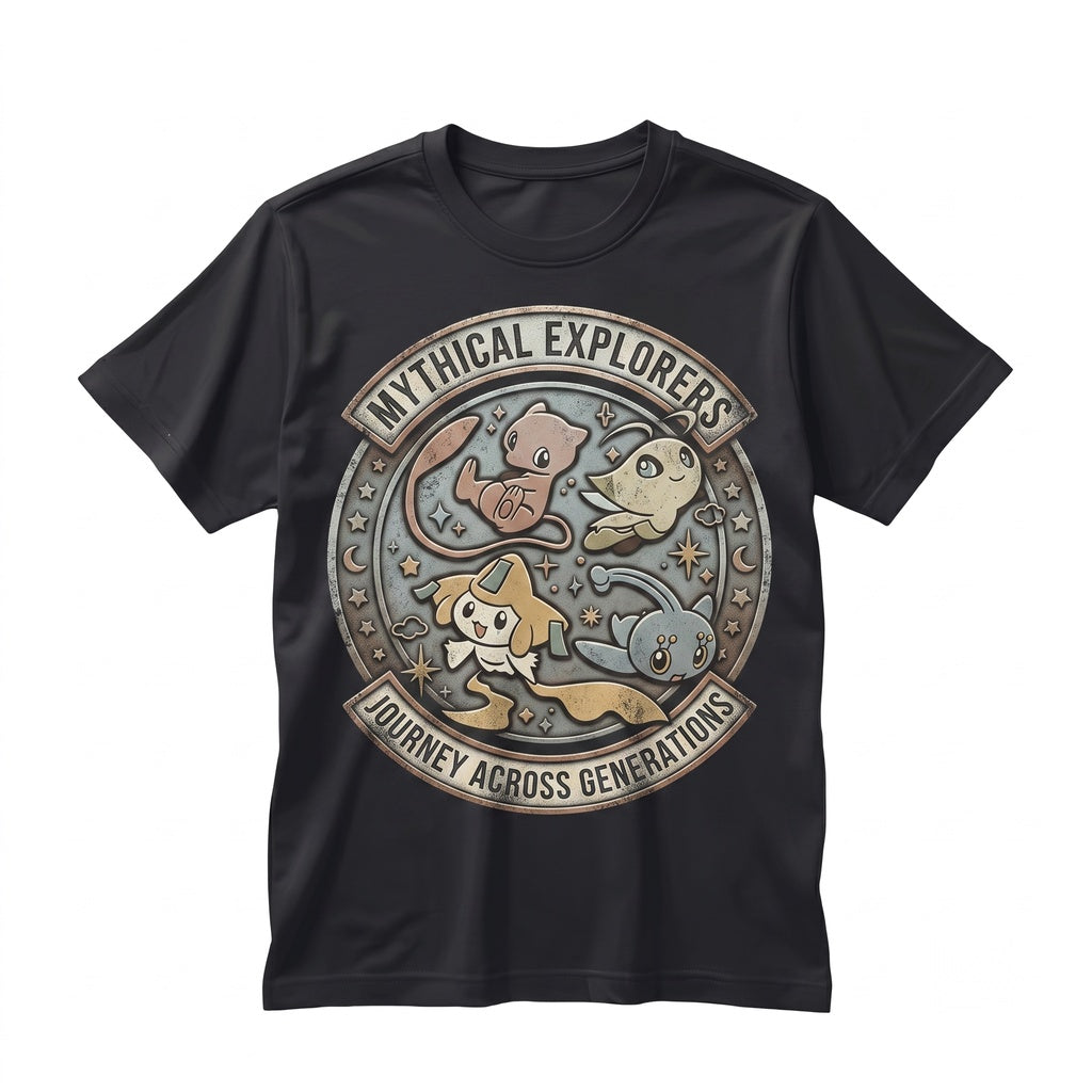 Mythical Cute Mew Celebi Jirachi Manaphy Kawaii Anime Legendary Squad Vintage Y2K Graphic Unisex TShirt