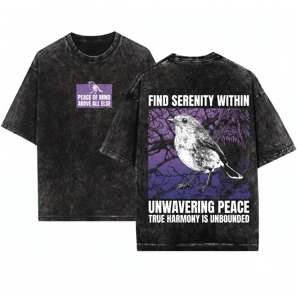 Peace of Mind Above All Else Vintage Japanese Bird Apparel Unisex Wash T-Shirt