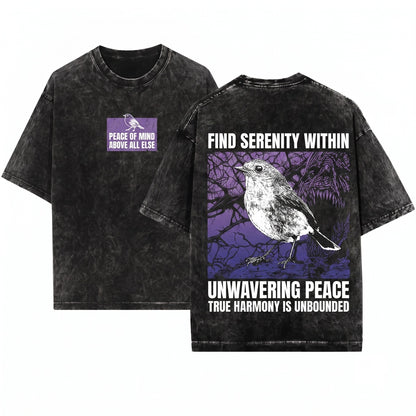 Peace of Mind Above All Else Vintage Japanese Bird Apparel Unisex Wash T-Shirt