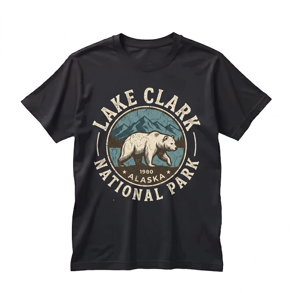 Vintage Lake Clark National Park Alaska Bear Graphic Mountain Retro Wilderness Adventure Gift Nature Lovers Unisex TShirt