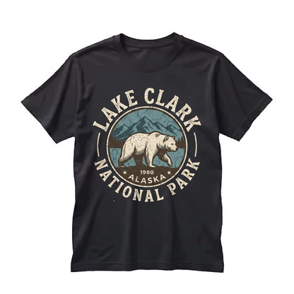 Vintage Lake Clark National Park Alaska Bear Graphic Mountain Retro Wilderness Adventure Gift Nature Lovers Unisex TShirt