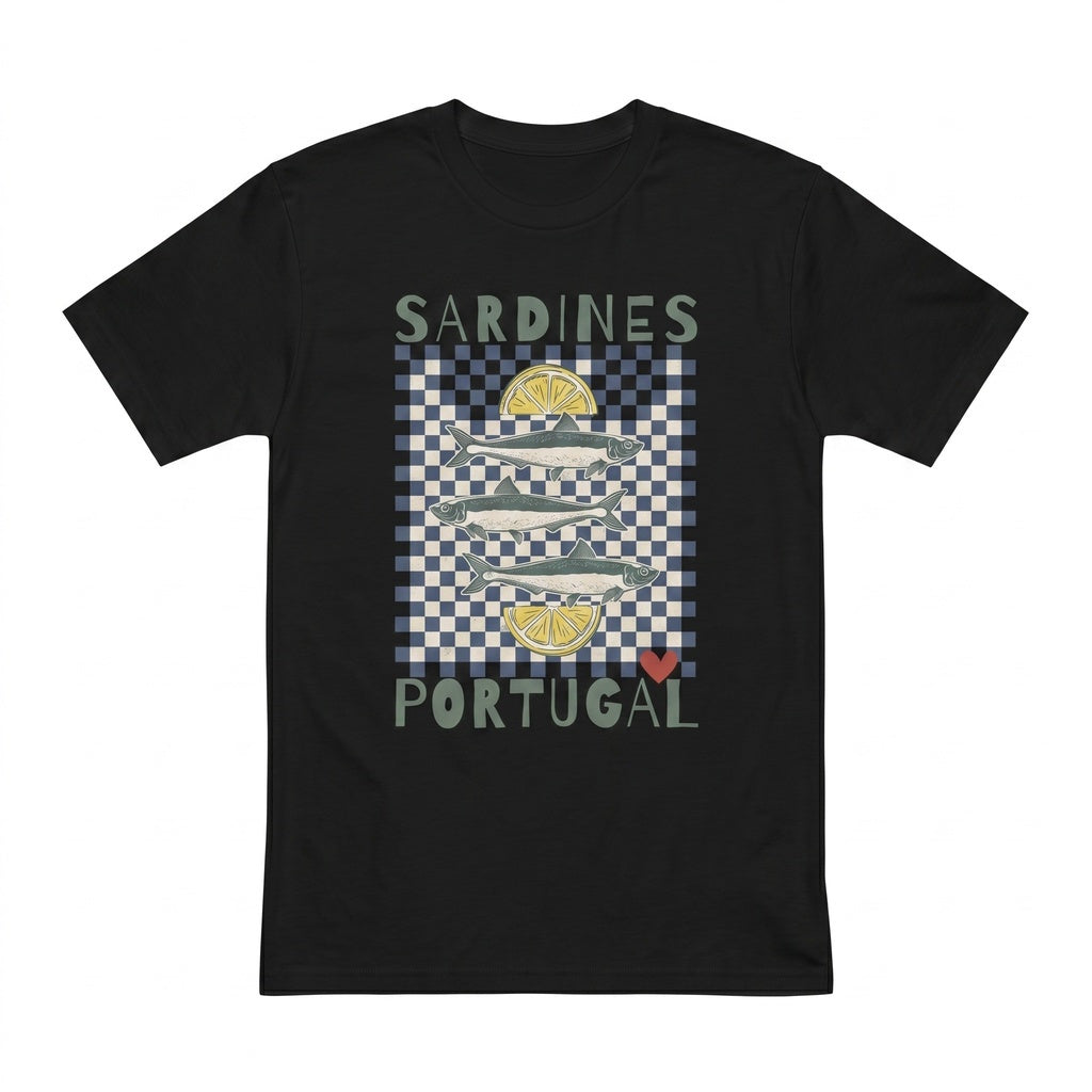 Retro Portuguese Sardine Ocean Fish Graphic Coastal Artwork Unisex TShirt