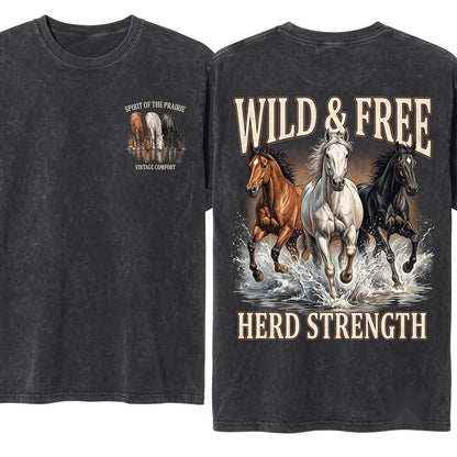 Old School Graphic Wild Horse Western Ranch Nature Rustic Cowboy Gift Unisex Wash T-Shirt