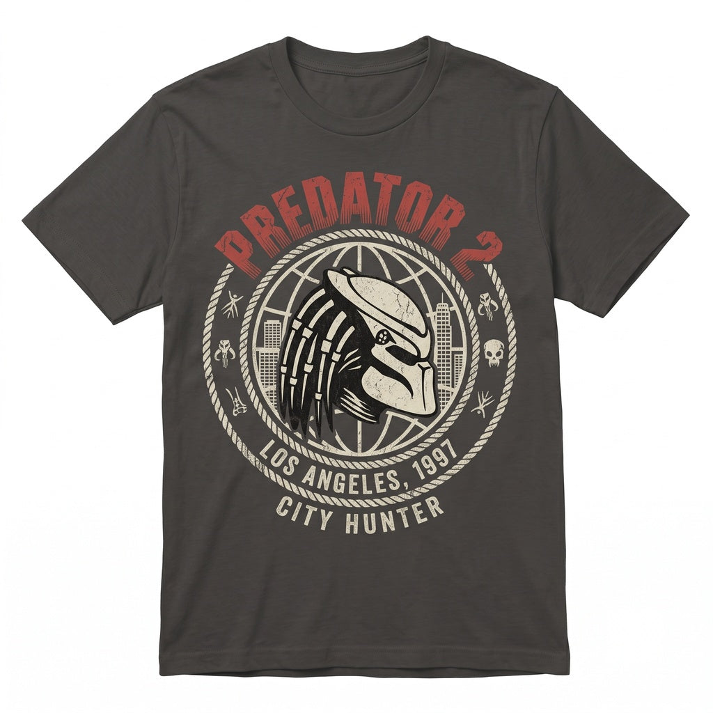 Vintage 1990 Sci-Fi Alien Hunter City Graphic Unisex TShirt