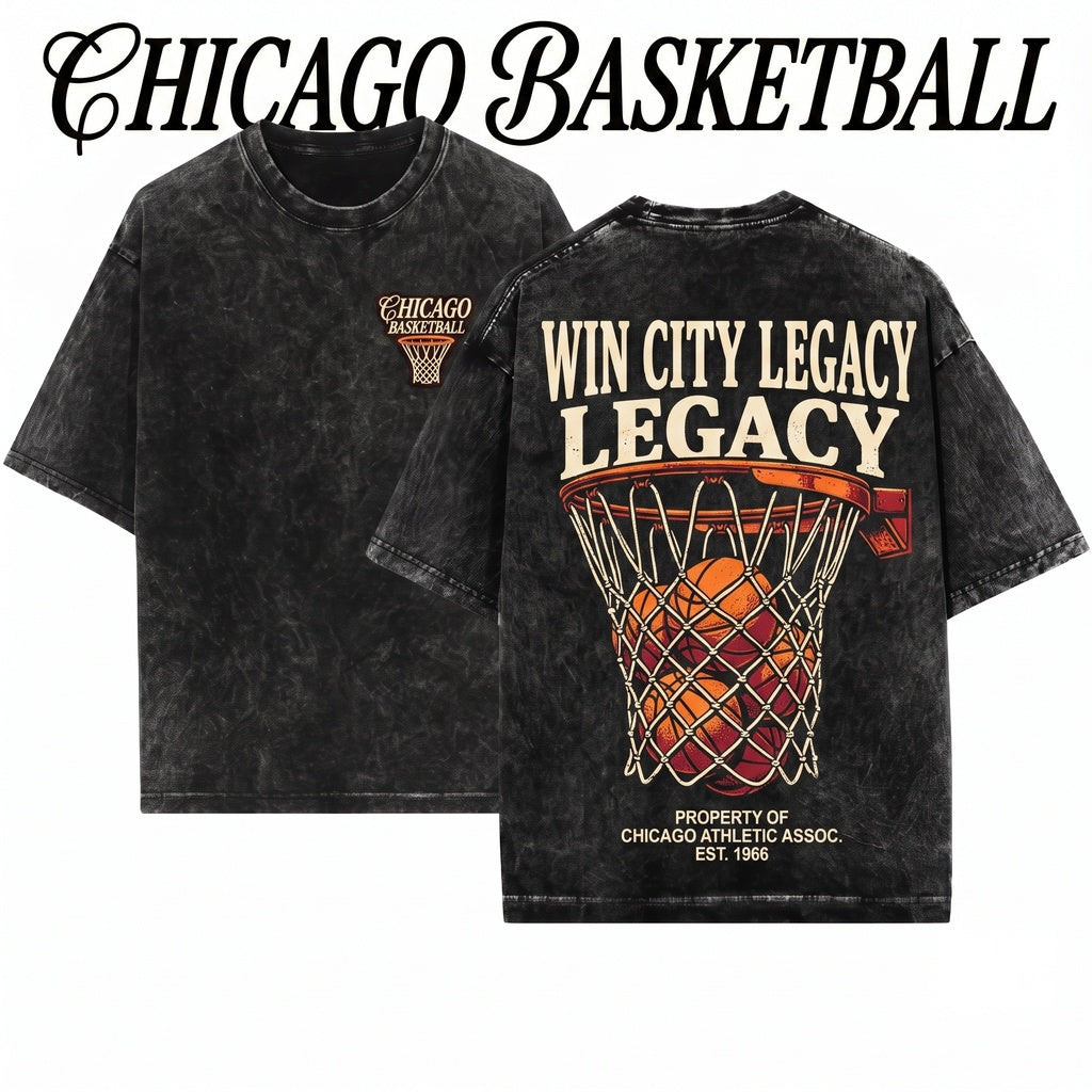 Retro Chicago Basketball Vintage Game Day Graphic Unisex Wash T-Shirt