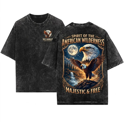 Bald Eagle Howling to the Moon Vintage Graphic American Wildlife Patriotic Freedom Animal Unisex Wash T-Shirt
