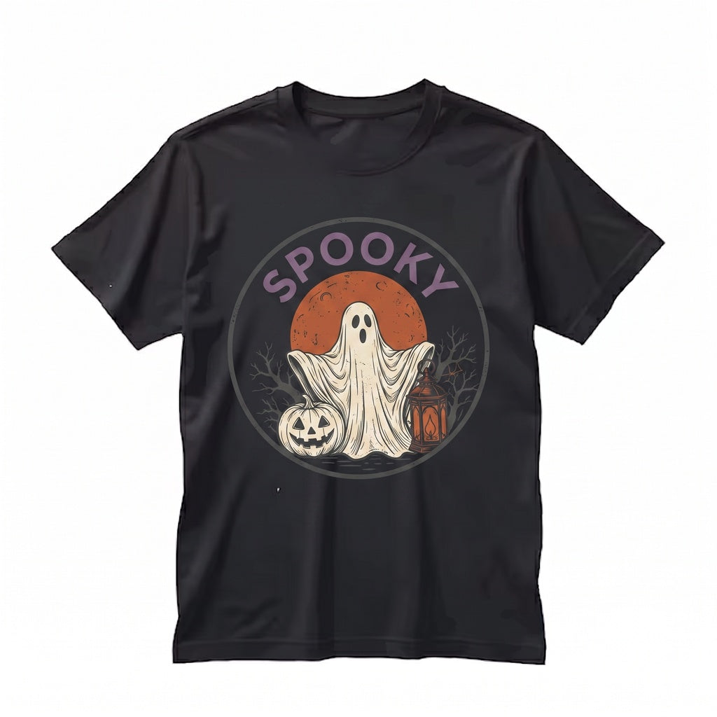 Spooky Halloween Ghost Pumpkin Lantern Purple Night Sky Aesthetic Autumn Gift Unisex TShirt