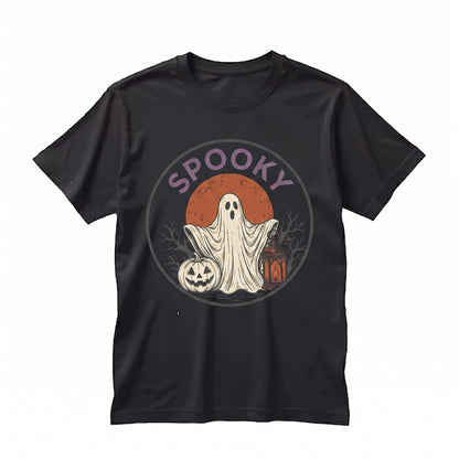 Spooky Halloween Ghost Pumpkin Lantern Purple Night Sky Aesthetic Autumn Gift Unisex TShirt