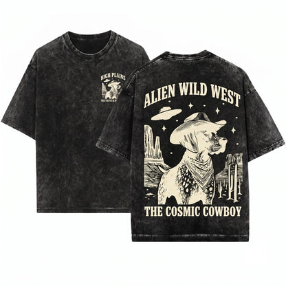 Vintage UFO German Shorthaired Pointer Cowboy Country Ranch Hunter Dog Mom Dad Gift Unisex Wash T-Shirt