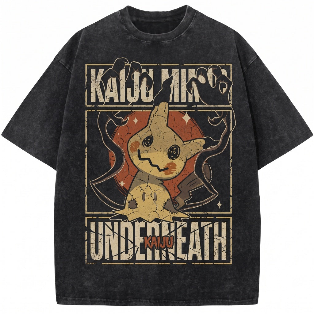 Mimikyu Cute Ghost Monster Anime Graphic Retro Acid Wash Oversized Gamer Gift Unisex TShirt