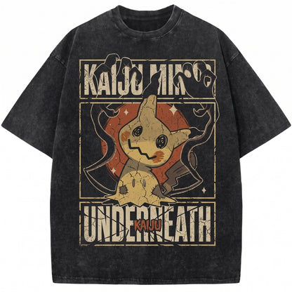 Mimikyu Cute Ghost Monster Anime Graphic Retro Acid Wash Oversized Gamer Gift Unisex TShirt