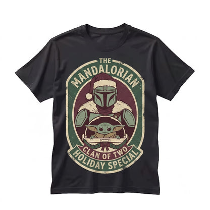 Galactic Bounty Hunter & Green Child Christmas Comic Poster Holiday Vacation 2026 Graphic Unisex TShirt