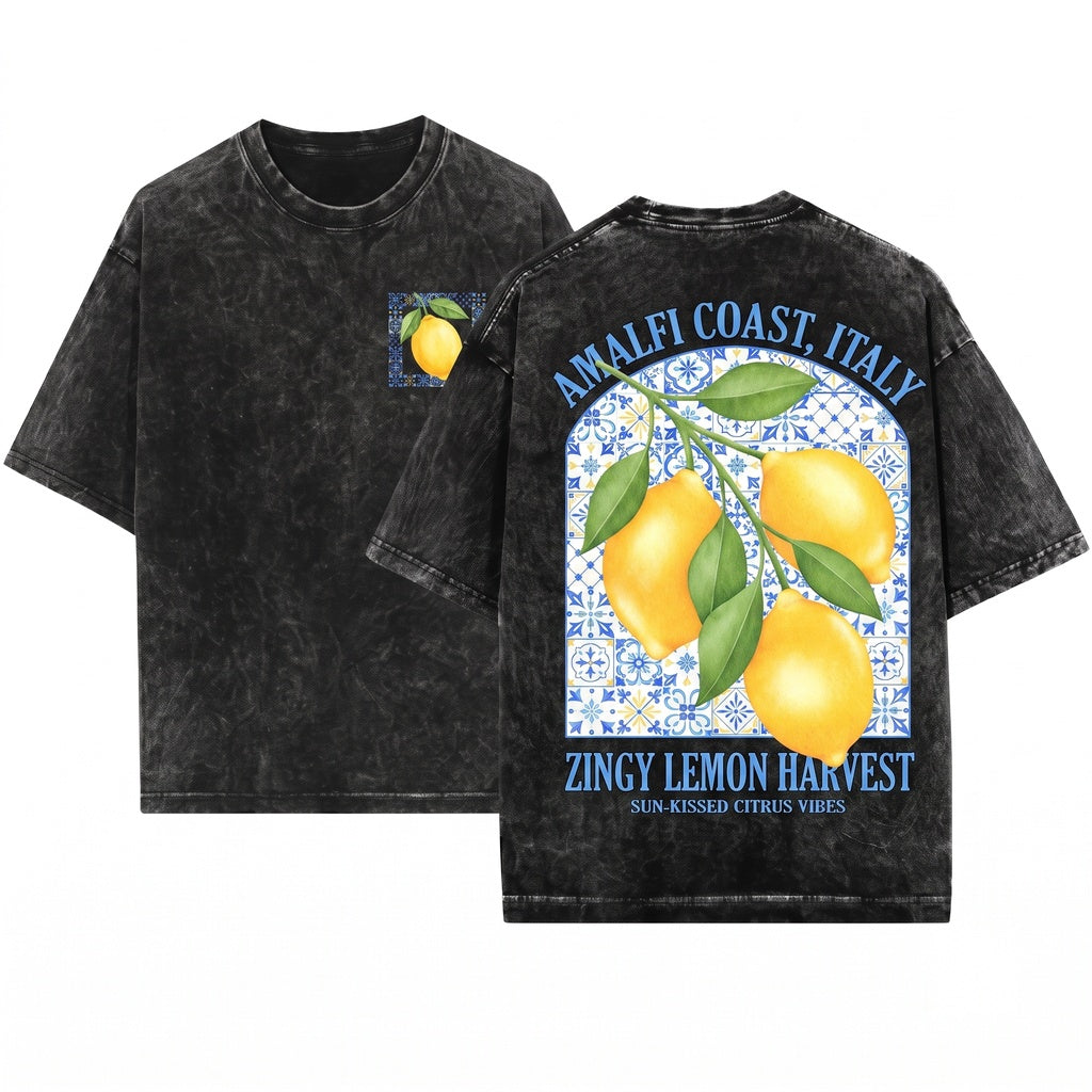Lemon Graphic Mediterranean Summer Unisex Wash T-Shirt
