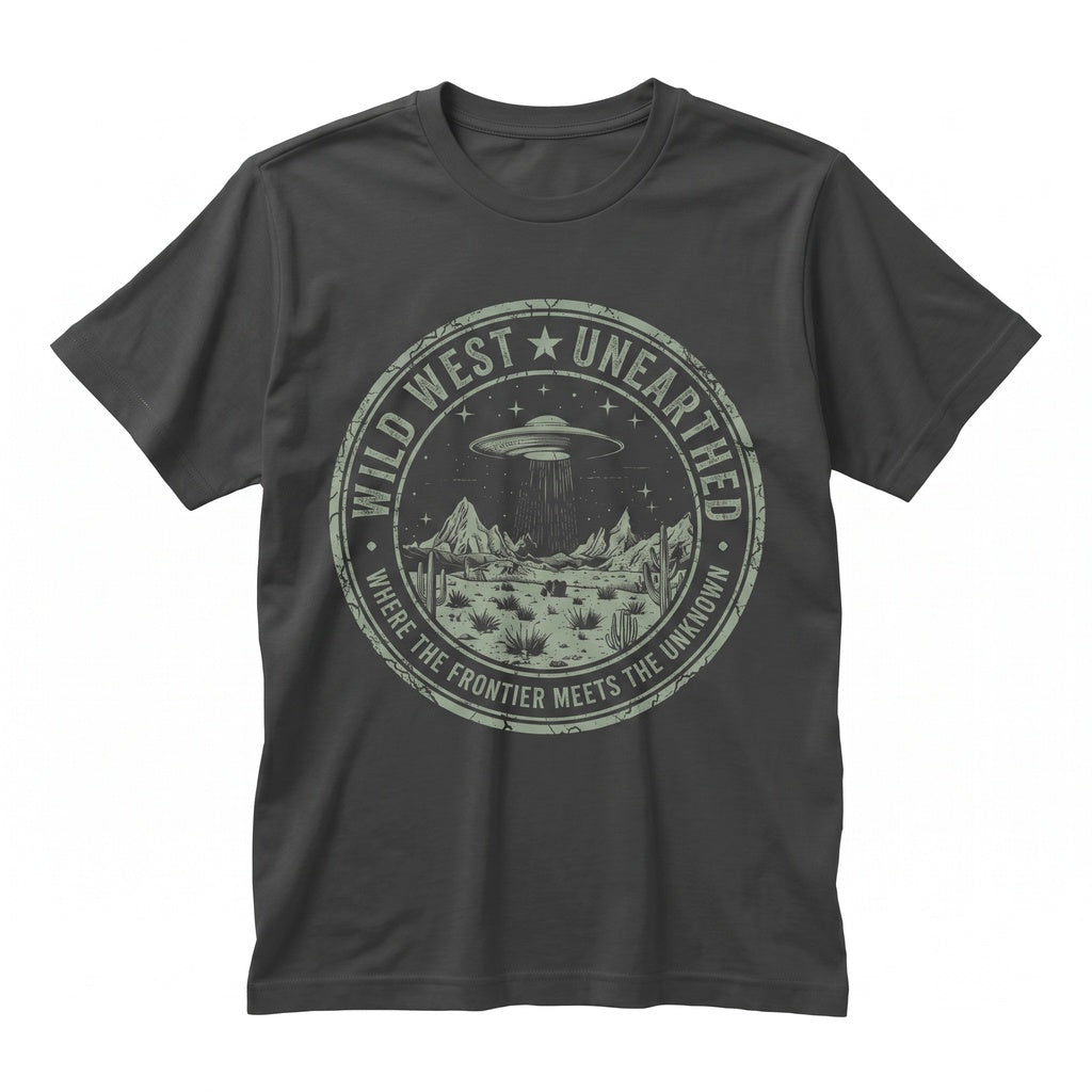 Retro Wild West UFO Graphic Desert Alien Sci-Fi Cowboy Cotton Unisex TShirt