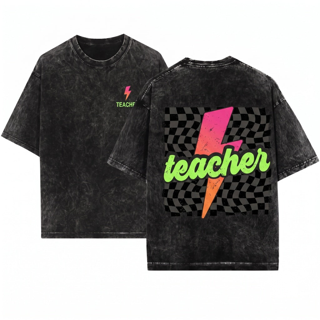 Retro Neon Lightning Bolt Teacher Back To School Appreciation Gift Unisex Wash T-Shirt