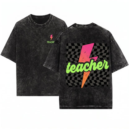 Retro Neon Lightning Bolt Teacher Back To School Appreciation Gift Unisex Wash T-Shirt