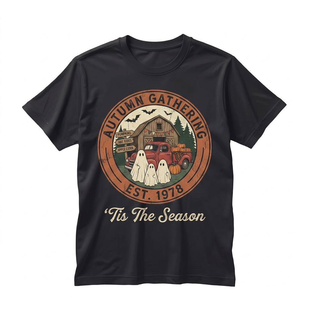 Tis The Season Spooky Ghost Vintage Pumpkin Patch Farmhouse Fall Halloween Unisex TShirt