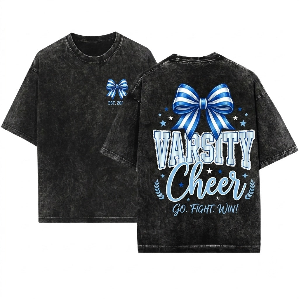 Blue Stripe Lace Coquette Custom Mascot School Name Personalized Spirit Team Pride Unisex Wash T-Shirt