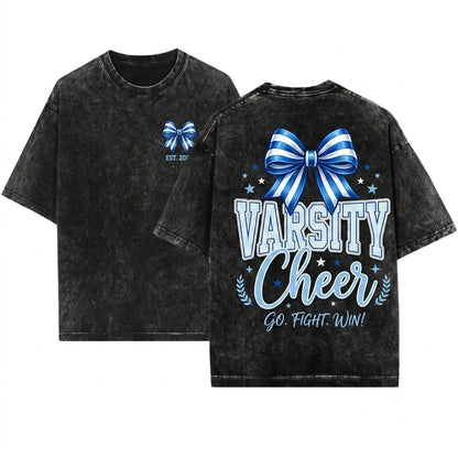 Blue Stripe Lace Coquette Custom Mascot School Name Personalized Spirit Team Pride Unisex Wash T-Shirt