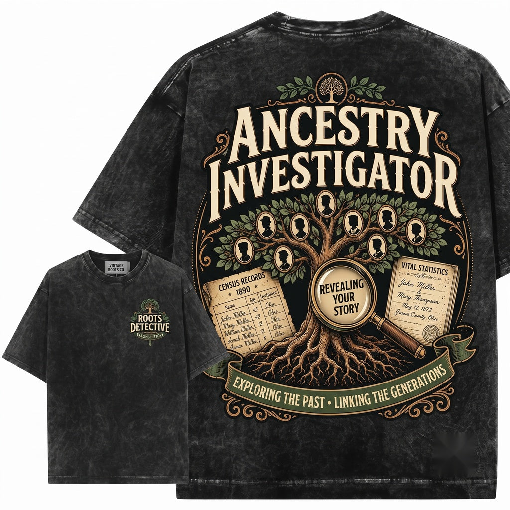 Genealogy Family Tree Historian Ancestry Roots History Lives Here Vintage Gift Unisex Wash T-Shirt