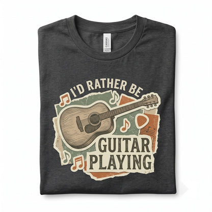 Id Rather Be Playing Acoustic Guitar Retro Music Graphic Musician Unisex TShirt