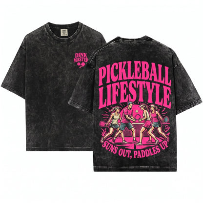 Retro Vintage Pickleball Graphic Typography Player Gift Unisex Wash T-Shirt