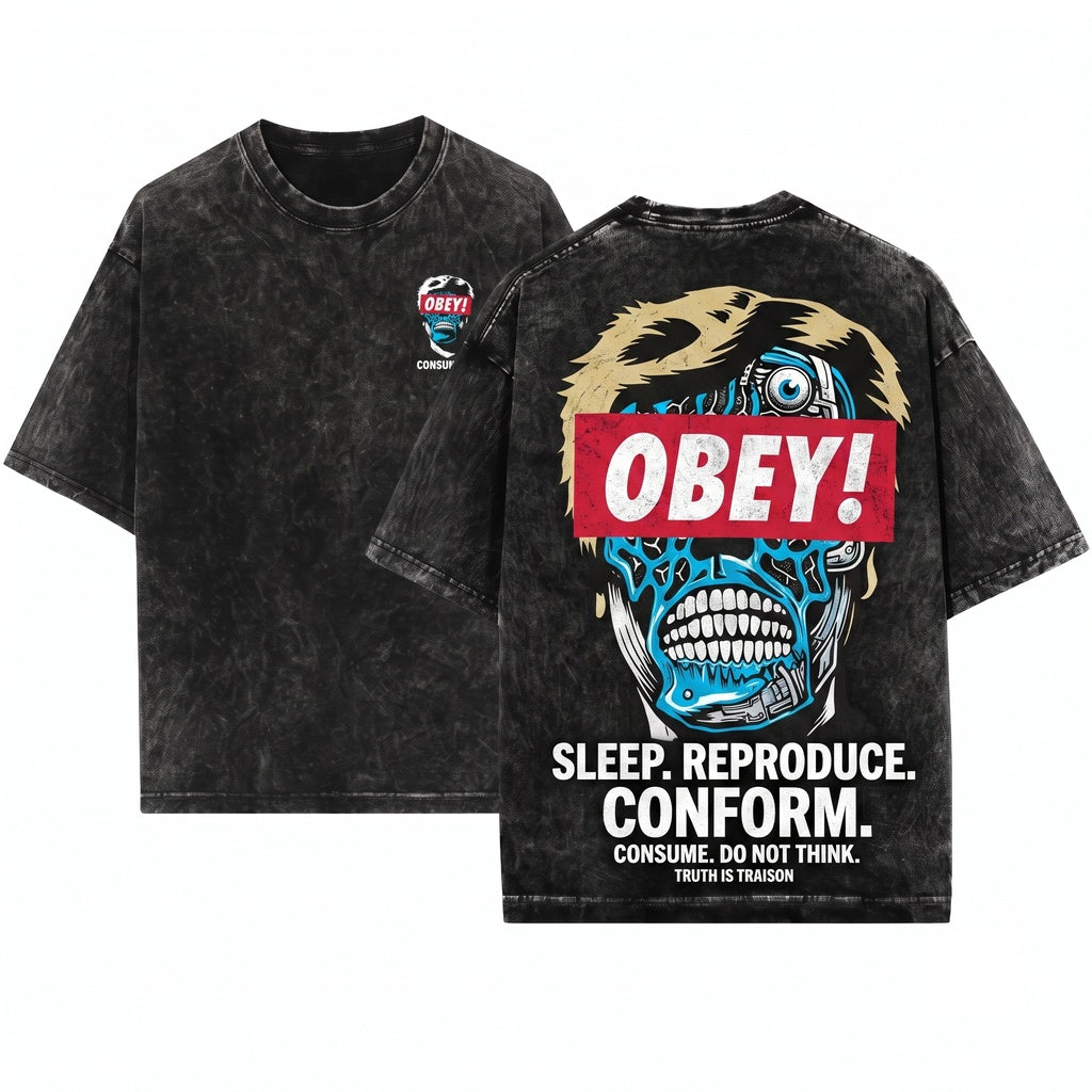 Retro 80s Action Sci-Fi Movie Cult Obey Collectible Graphic Unisex Wash T-Shirt