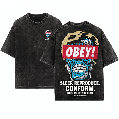 Retro 80s Action Sci-Fi Movie Cult Obey Collectible Graphic Unisex Wash T-Shirt