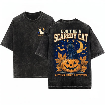 Black Cat Vintage Spooky Season Graphic Unisex Wash T-Shirt
