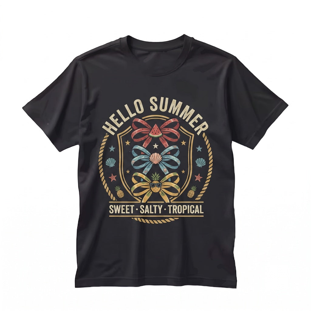 Hello Summer Beachy Sweet Salty Tropical Coquette Vibes Funny Graphic Unisex TShirt