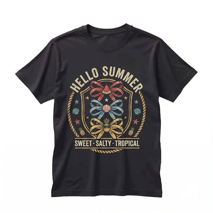 Hello Summer Beachy Sweet Salty Tropical Coquette Vibes Funny Graphic Unisex TShirt