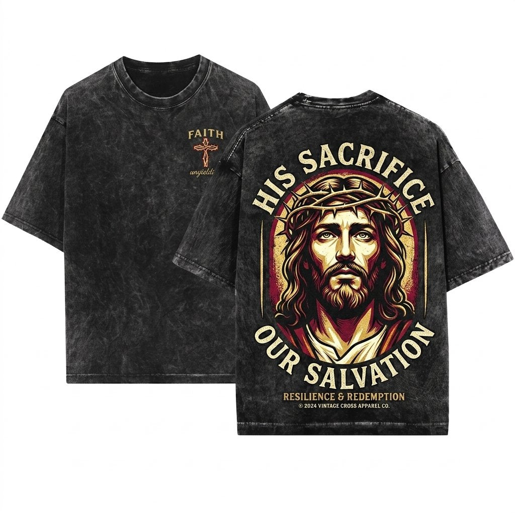 Jesus Crown of Thorns Christian Faith Graphic Vintage Spiritual Easter Christ Unisex Wash T-Shirt